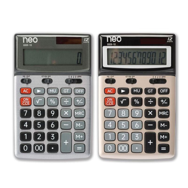 NEO เครื่องคิดเลข 12 หลัก รุ่น 2223-12 สีเทาเงิน-ทอง (แพ็ค 2 เครื่อง)