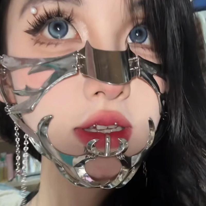 [FFV] Punk Alien Decent Nose Mechanical Mask คอสเพลย์ Chin Gothic หน้ากากโลหะสวมใส่ฮาโลวีน Masquerad