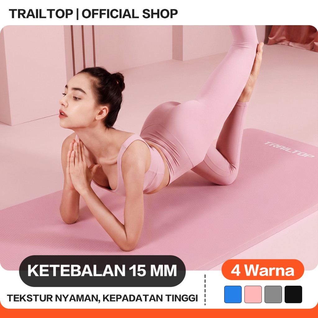 TrailTop เสื่อโยคะ 15 มม. กันลื่นหนานุ่มกีฬาเสื่อยิมพิลาทิสยิมนาสติกชั้น
