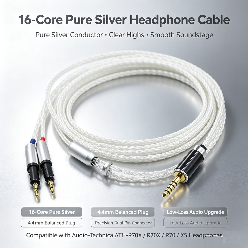16Cores OCC Single Crystal Silver หูฟังอัพเกรดเปลี่ยนสายสําหรับ Technica ATH-R70X R70X R70 X5