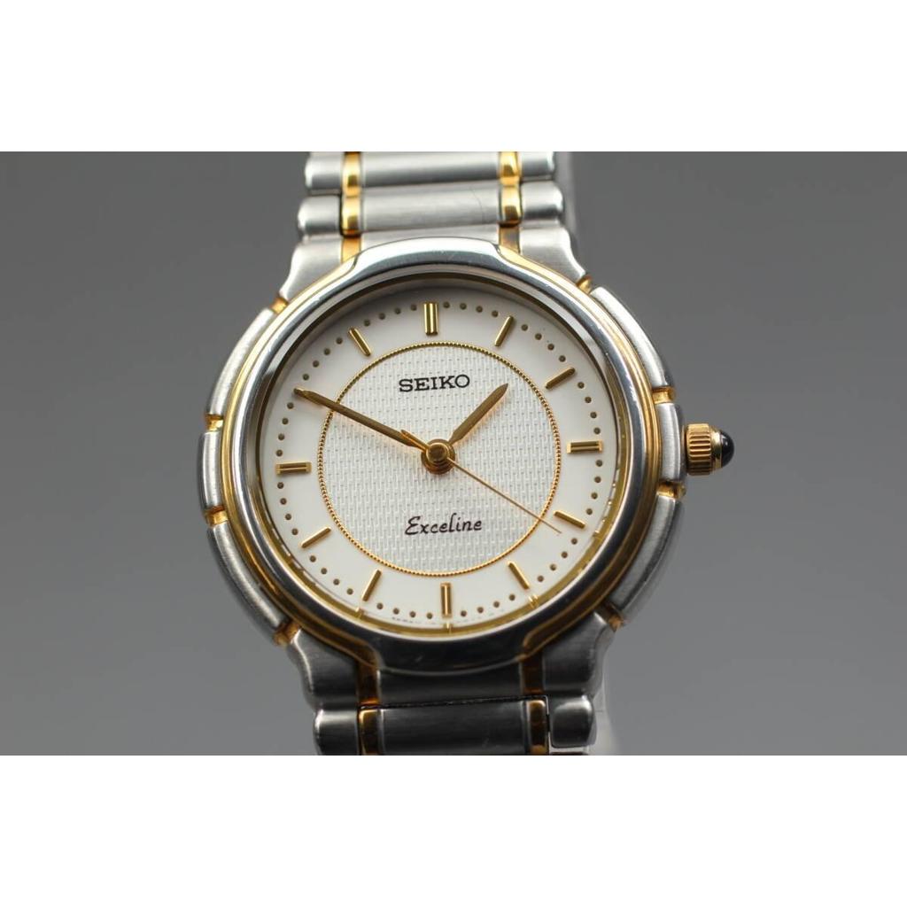 Vintage 1990 N MINT Seiko Exceline 1F21-0D70 Two Tone 24mm Qz Womens Watch JAPAN