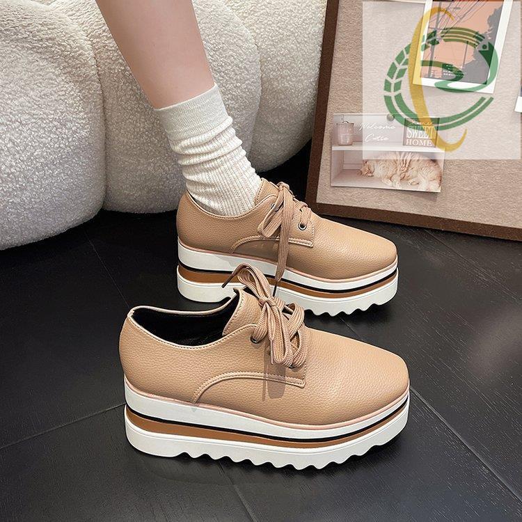 Ai1 คลังสินค้าพร้อมหนาSoled Wedgesผู้หญิงเพิ่มความสูงC Omthing Comfyปั๊มแบบพกพาLaced-Upพิมพ์ทุกวันรอ