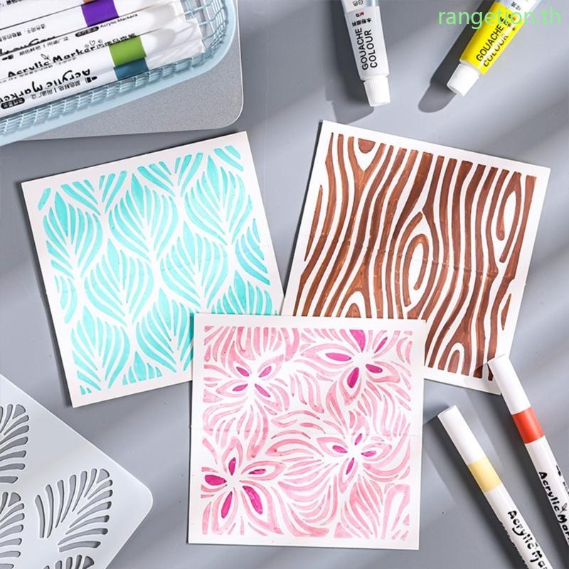 RAN 6 ชิ้น Layering Stencils Hollow Out ภาพวาด Stencils ดอกไม้ Journal Stencils