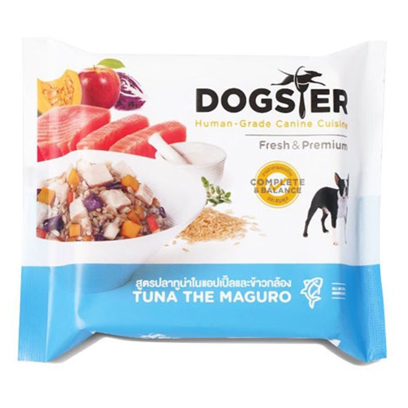 ด็อกสเตอร์อาหารสุนัขแช่แข็งสูตรปลาทูน่าในแอปเปิ้ลและข้าวกล้อง 120กรัม Dogster Tuna The Maguro 120g.