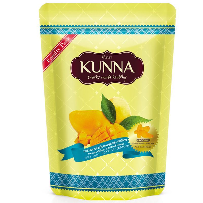 คันนามะม่วงอบแห้งเนื้อทองสูตรนุ่มคัดพิเศษ 243กรัม Kunna Premium Golden Soft Dried Mango 243g.