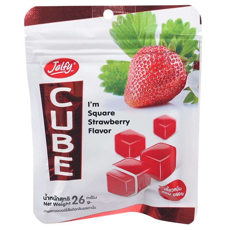 เจลฟี่เยลลี่คิวบ์สตรอเบอร์รี่ 26กรัม Jelfy Cube Strawberry Jelly 26g.