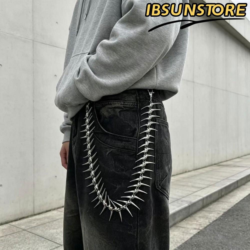 IBSUNSTORE โซ่เอว,เข็มโลหะ Fishbone Jean Pant Chain, Alt แฟชั่นเครื่องประดับกระเป๋าสตางค์พวงกุญแจ Je