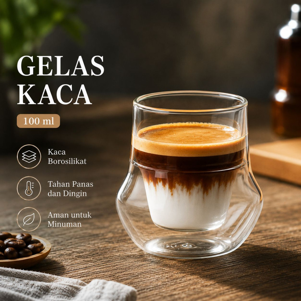 One Two Cups Aesthetic Coffee Glass Double Wall Glass 100ml - SN520