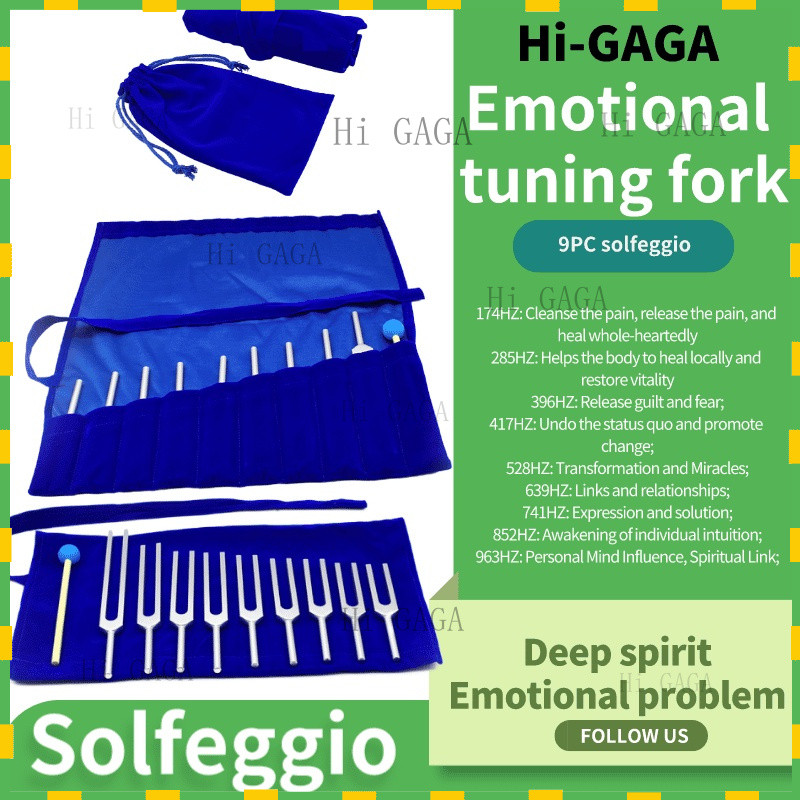 Tuning fork ส้อมจูนเสียง Solfeggio กระเป๋าผ้าจูนส้อมโยคะ 9 ชั้น 174HZ 285 396 417 528 639 741 852 963HZ