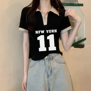 เสื้อยืดฤดูร้อนสำหรับผู้หญิง คอปก ไม่รัดคอ ระบายอากาศได้ดี ใส่สบาย แมทช์ง่าย ผอมเพรียวถ้าคุณยังกังวลเรื่องรูปร่าง