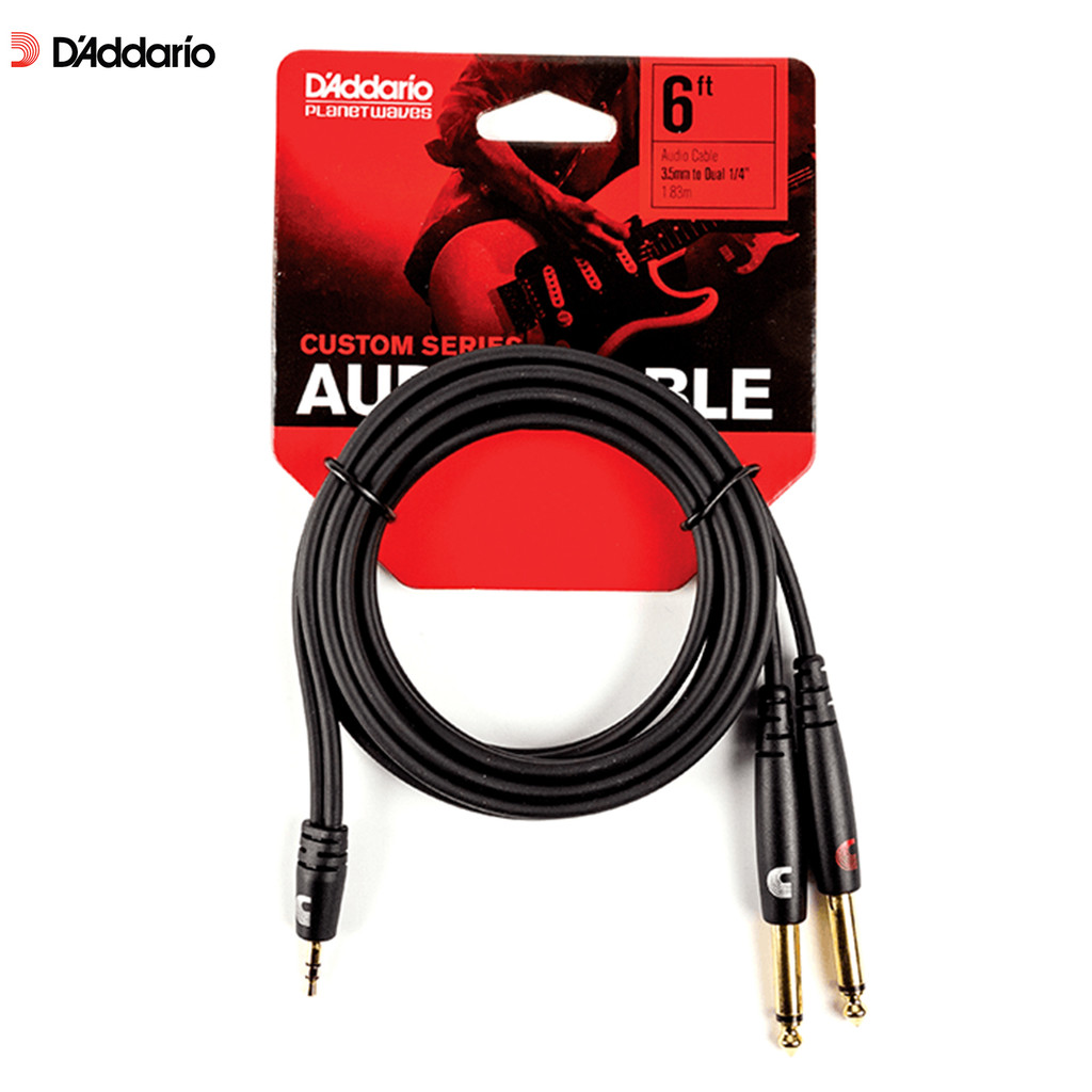 D'Addario® Planet Waves PW-MPTS-06 สายแจ็คแปลง 3.5 mm เป็นสายแจ็คกีตาร์ (1/4 นิ้ว) 2 หัว ยาว 1.8 ม ส