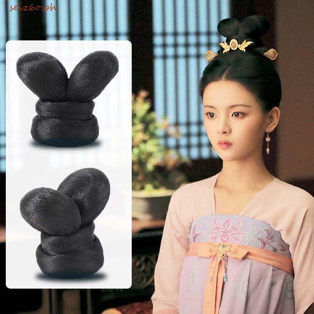 SEIZ6O ผม Bun คอสเพลย์วิกผมธรรมชาติ Hanfu ผม Bun ผมสังเคราะห์สไตล์โบราณต่อผม
