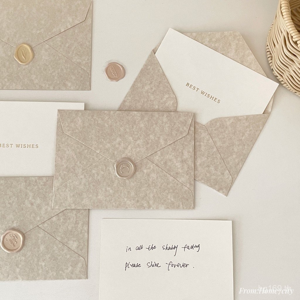 ซองจดหมายชุดจดหมายกระดาษที่เขียนด้วยลายมือสีเบจการ์ดอวยพรความรู้สึกสีเบจแอปริคอทอินชุดข้อความการ์ดซอ