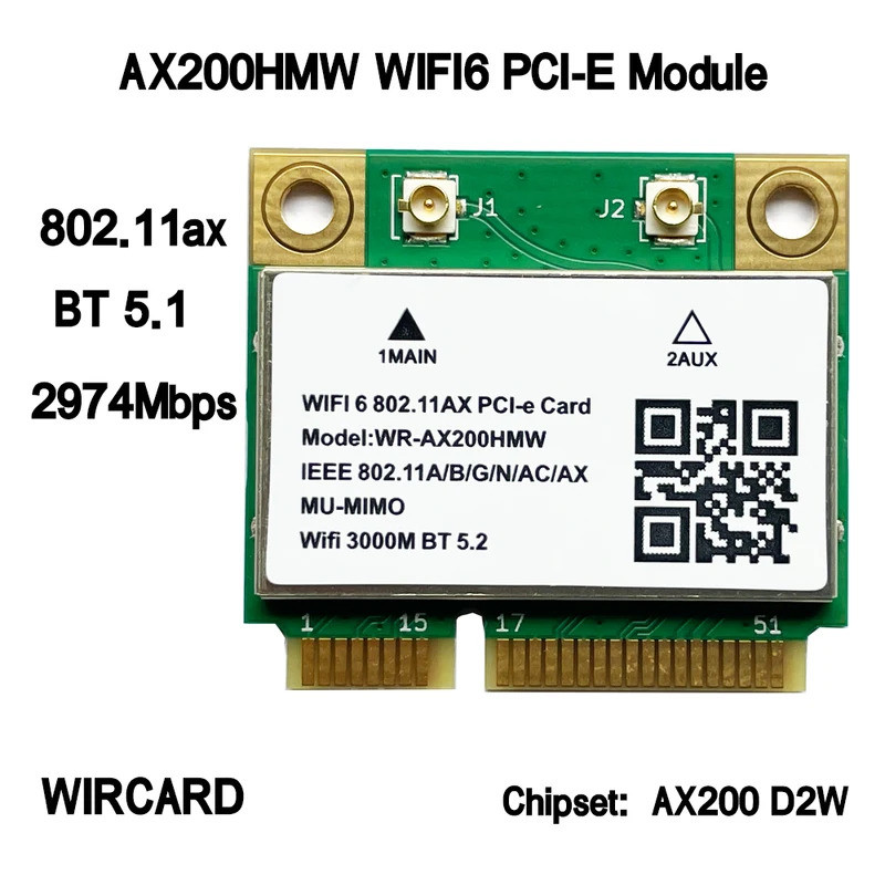 WIRCARD AX200HMW AX200 WIFI6 โมดูล MINI PCIE 802.11ax 160Mhz การ์ดเครือข่าย WIFI การ์ดสําหรับแล็ปท็อ