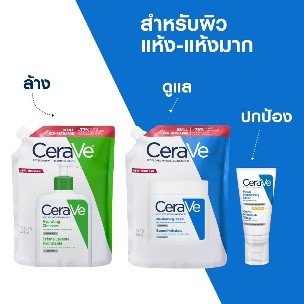[รีฟิล] เซราวี CERAVE Moisturising Cream ครีมบำรุงผิวหน้าและผิวกายสำหรับผิวแห้งมาก 454g. - 4