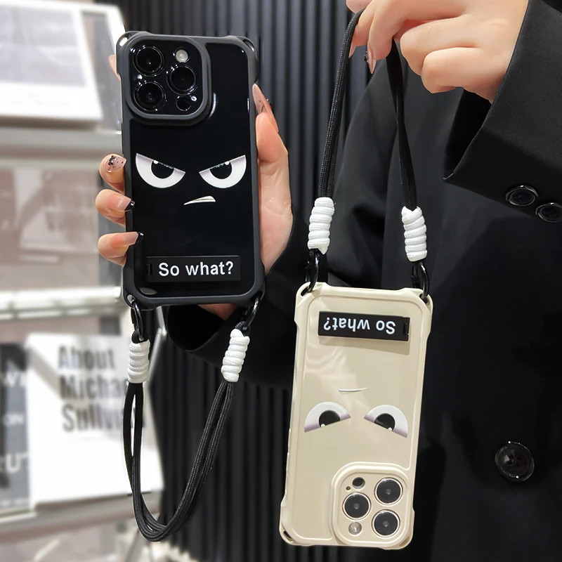 เคสไอโฟน 13 แฟชั่นบิ๊กอายอิโมจิสี่มุมรูแขวน สำหรับ IPhone 7Plus 14 13 15 12 16 11 Pro Max XS Max SE 2 3 XR X 16 6 7 Plus
