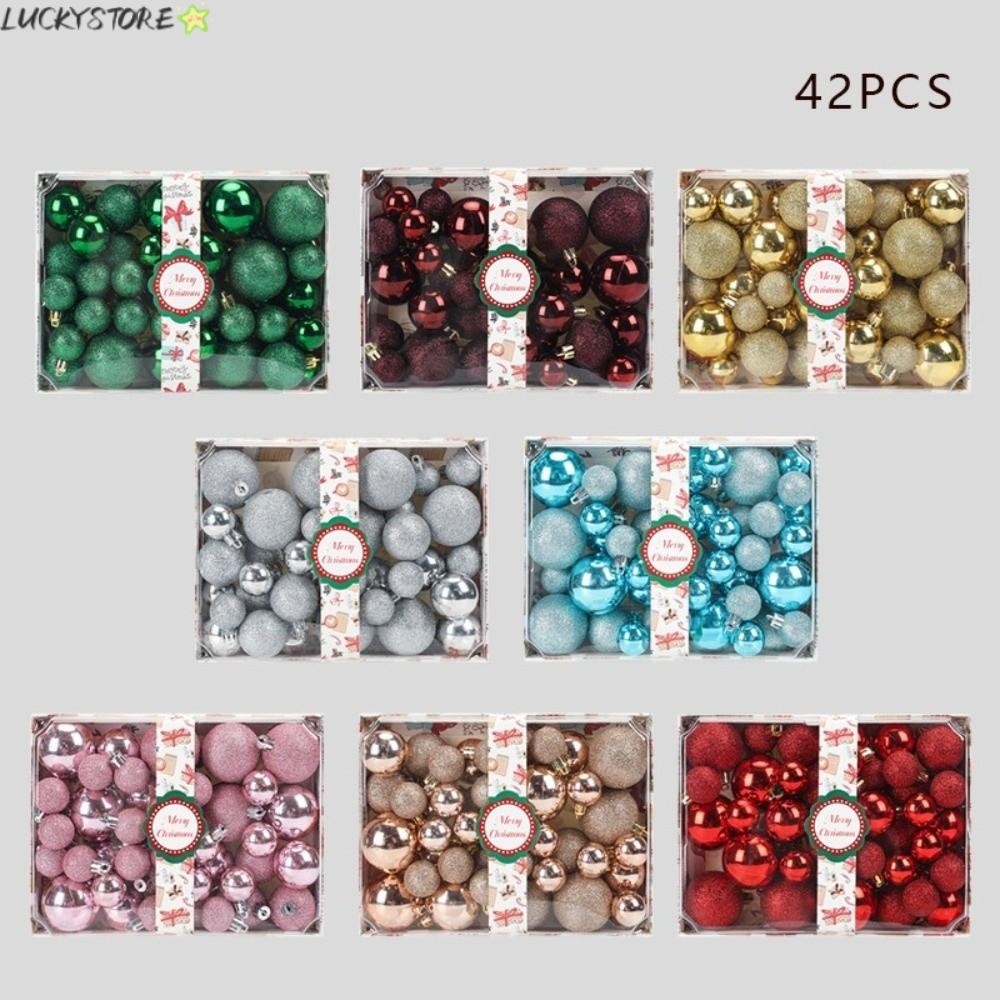 LUCKYSTORE 42 ชิ้น/เซ็ตชุดลูกบอลคริสต์มาส,ของขวัญ Ball Xmas Baubles ต้นคริสต์มาสแขวนจี้,ตกแต่งคริสต์มาสหลายขนาดพลาสติก Xmas เครื่องประดับ Ball