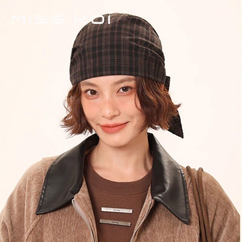 MISSKOI หมวกเสื้อสวมหัว ลายสก๊อตแบบเกาหลี ดีไซน์เรโทร