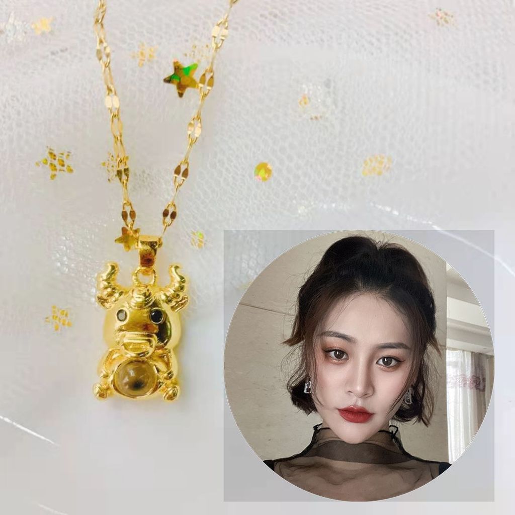 Cross-Border ขายร้อนสร้อยคอฉาย Taurus จี้ Niche Design All-Match ที่กําหนดเองรูปภาพตัวอักษรของขวัญพิ