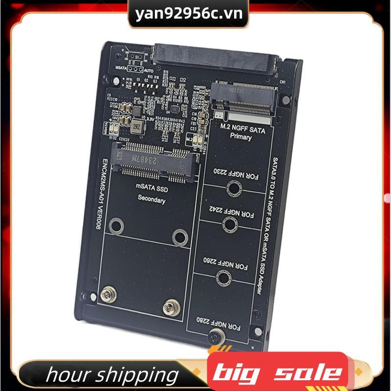 SSD Case Enclosure M2 + MSATA to SATA3.0 6Gb อะแดปเตอร์ Riser Card Board พร้อมซ็อกเก็ตโลหะรองรับ M.2