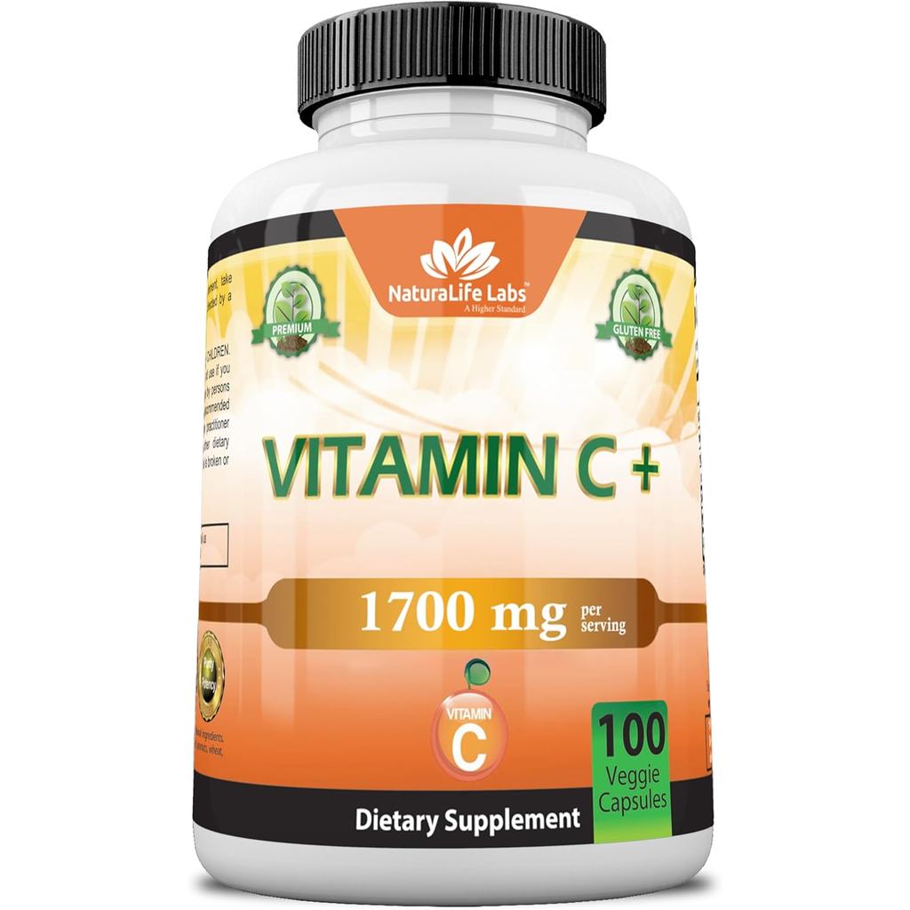 NaturaLife Labs วิตามินซีพร้อมวิตามิน D3, สังกะสี, Elderberry & Ginger Root – 1,700 มก. ต่อเสิร์ฟ – 