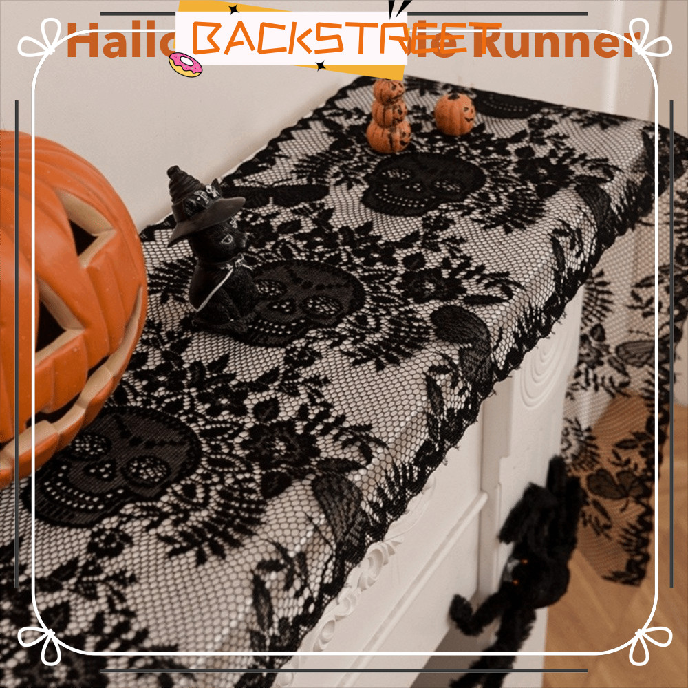 BACKSTAGEREAT Lace Table Runner, Semi-Sheer Gauze Cobweb Halloween Table Runner, Spooky Home Decor S