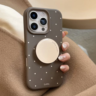 Retro สีน้ําตาล Polka Dot รอบขาตั้งผู้ถือ iPhone สําหรับ iPhone 17 Pro Max 17 Pro 17 16 Pro Max 16 Plus 16 15 14 13 12 11 Anti Drop เลนส์ป้องกัน Soft Tpu ปกหลัง