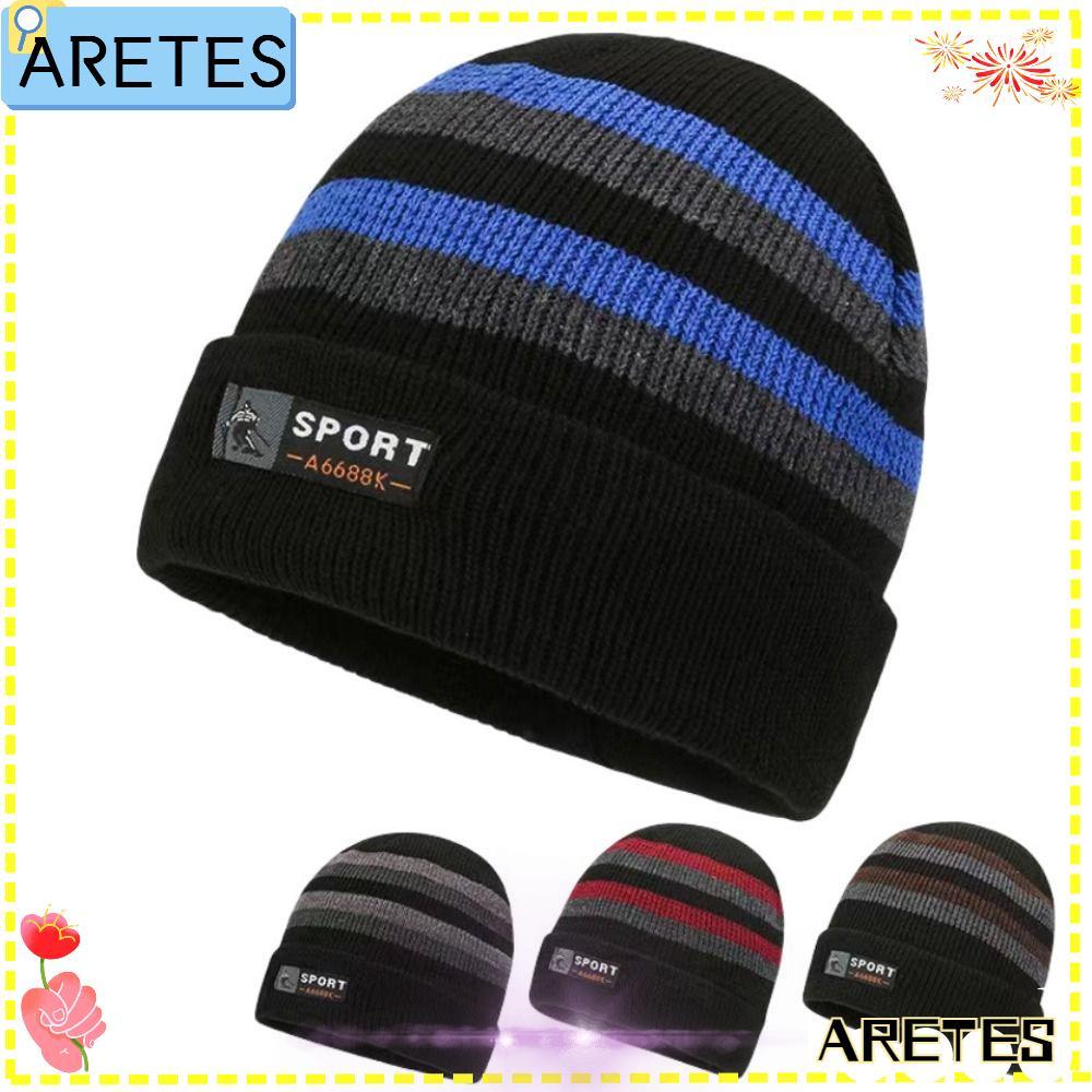 หมวกถัก AREES จากไหมพรม กันลมและอบอุ่น ดีไซน์ลายทางสำหรับการใช้งานกลางแจ้ง