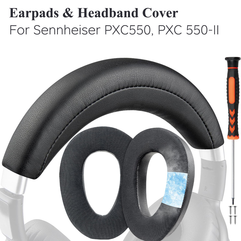 แผ่นรองหูฟังและที่คาดผมสําหรับหูฟัง Sennheiser PXC550, PXC 550-II, แผ่นรองหูฟังทดแทนสําหรับ EPOS Adapt 660, พร้อมหนังโปรตีนแบบนุ่ม