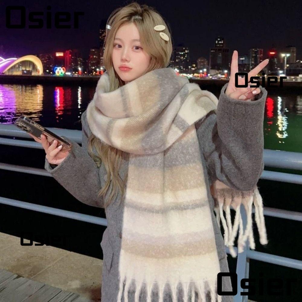 OSIER ผ้าพันคอแคชเมียร์เลียนแบบ ลายทางสีสันสดใสสไตล์ย้อนยุค สำหรับผู้หญิง พร้อมผ้าคลุมไหล่ให้อบอุ่น