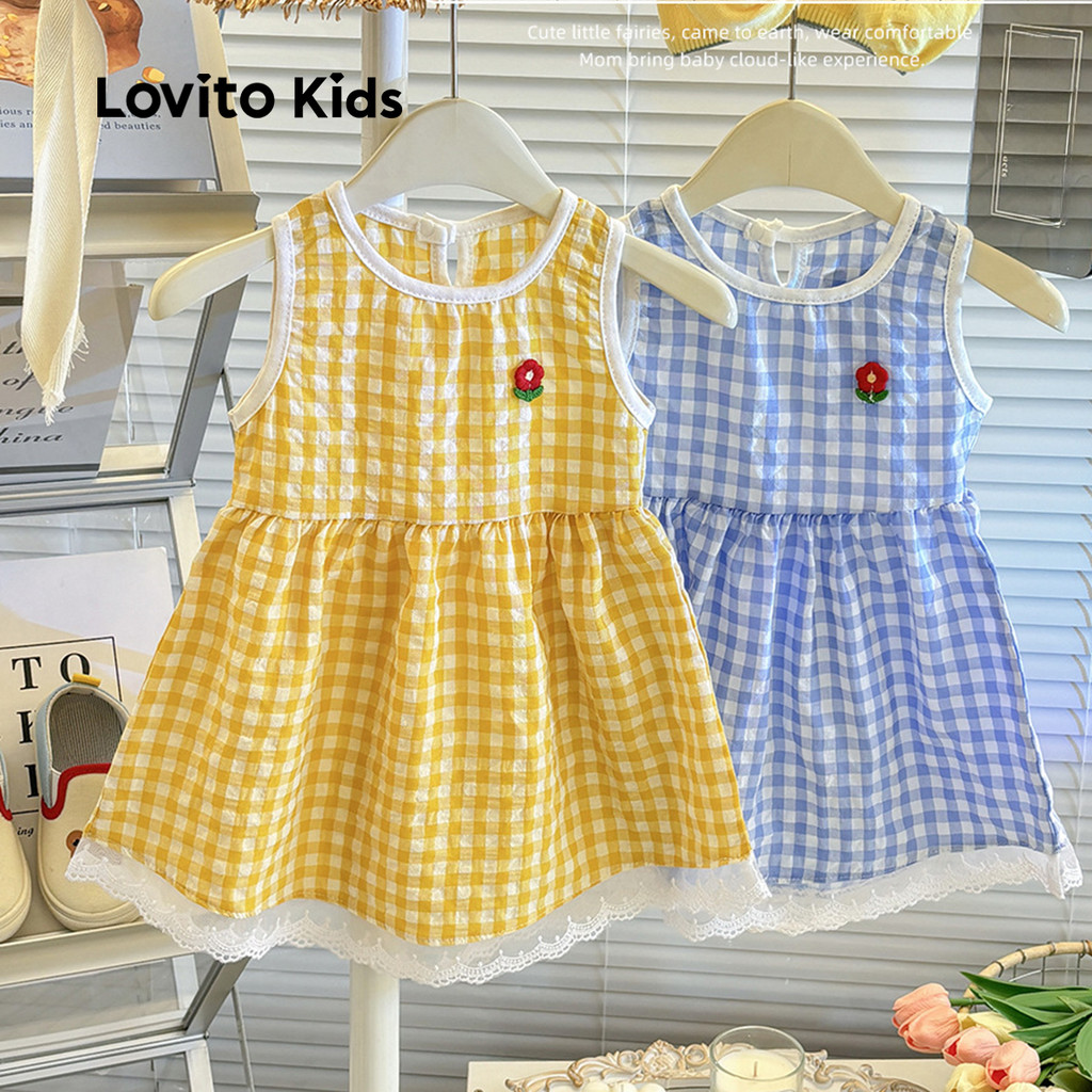 เดรสคอกลมลูกไม้ลายสก๊อต DRNS123BK015