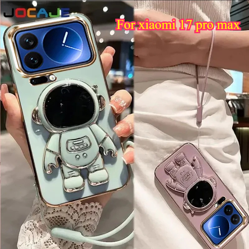 Electroplated นักบินอวกาศสําหรับ Xiaomi 17 Pro Max Mi17 17pro กันกระแทก Soft TPU Kickstand Case