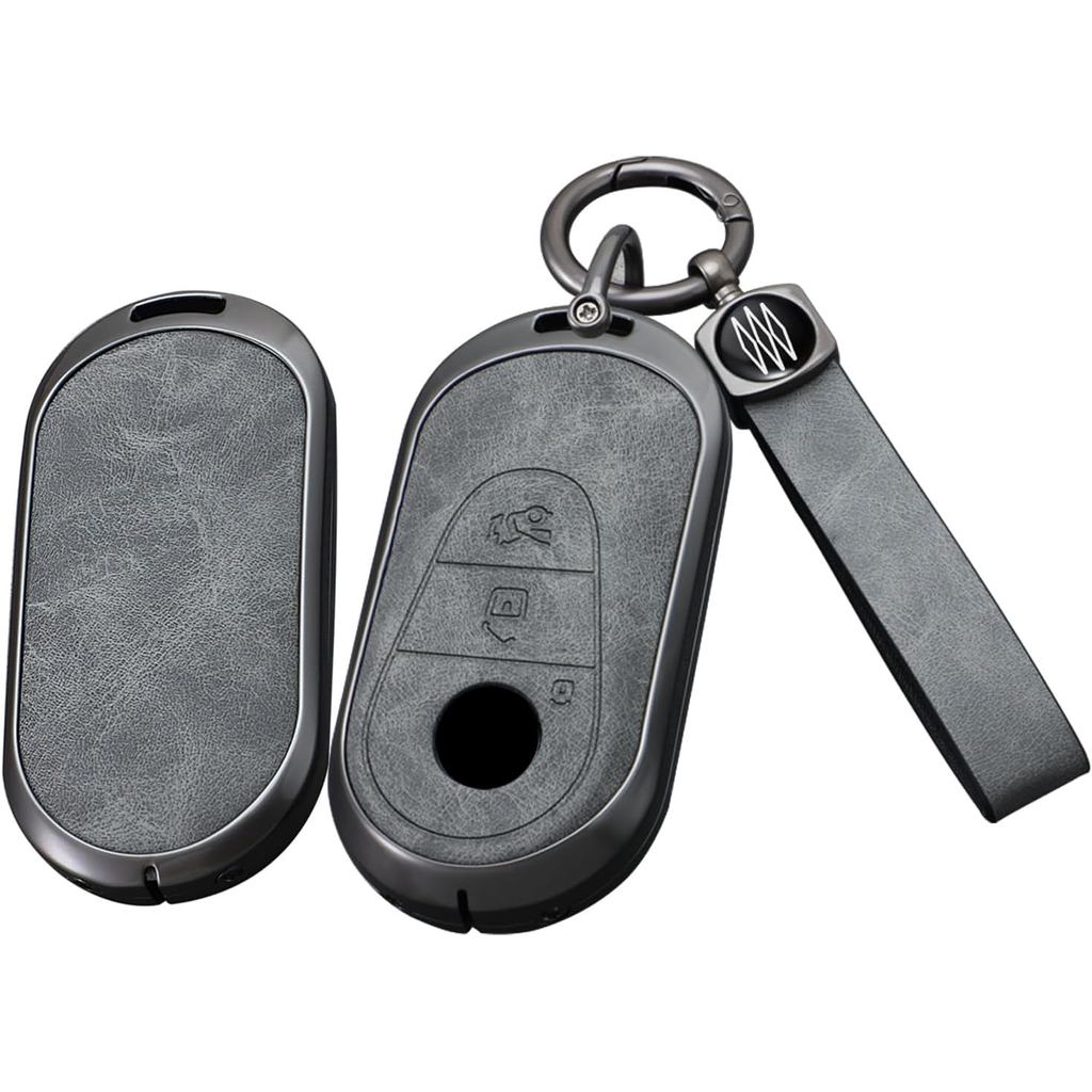 SANRILY สีเทา 2024 หนังโลหะใหม่สําหรับ Mercedes Key Fob ฝาครอบ Fit สําหรับ Benz GLC 300 EQS SUV 2023