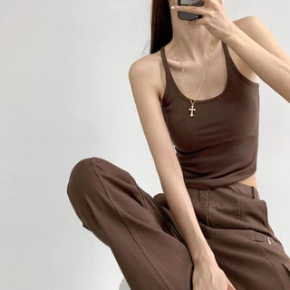 YY119 เสื้อครอปท็อปสายเดี่ยวเสริมบราในตัว ผ้ายืด ใส่สบายสําหรับสาวน่ารัก ทุกโอกาศสดใส บางเบา สุดฮิต