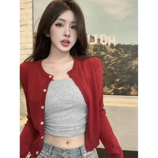 Elves พร้อมส่ง💟เสื้อคลุมไหมพรมแขนยาว คอกลม คาดิแกรนเกาหสีสีพื้น ใส่สบาย สไตล์ลำลอง สไตล์เกาหลี“D091”