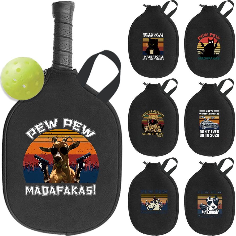 Shock-Absorbent Neoprene Black Pickleball Paddle Cover With Handle Sports Gift Handbags Pew Print