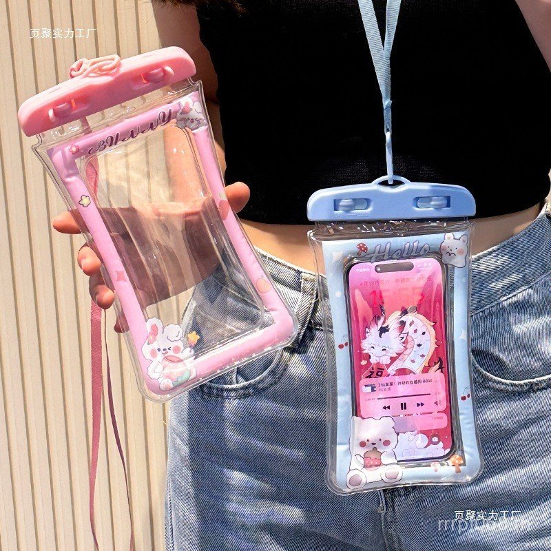 หน้าจอสัมผัสกระเป๋ากันน้ํา Photo Seal น่ารักโทรศัพท์มือถือ Seaside ดําน้ําว่ายน้ํา Drifting ถุงลมนิร