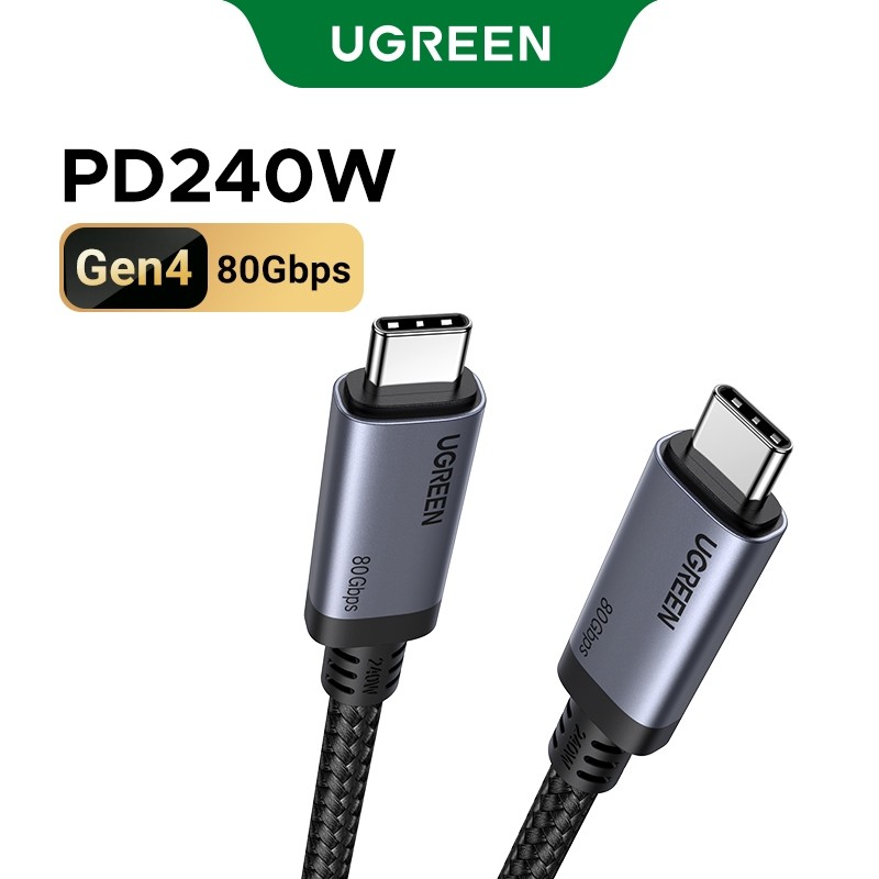 UGREEN Gen4 USB C ถึง USB C PD 240W Fast สายชาร์จ 80 Gbps Max 5A Curent 16K @ 60Hz Max Nylon-Braided