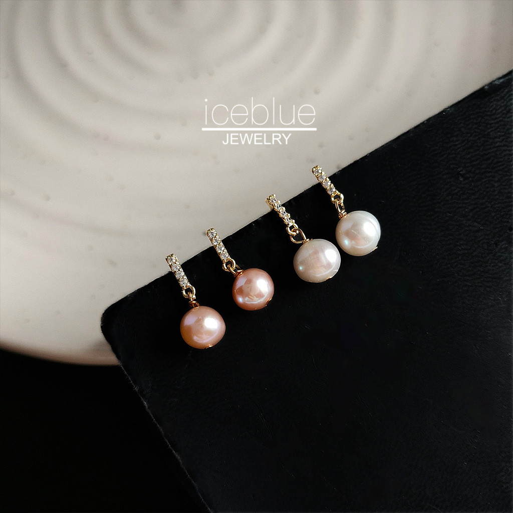 Iceblue-Mini ไข่มุกน้ําจืดธรรมชาติZircon Ear Studต่างหูS925 เข็มเงิน 14K Gold Plated Anti-Tarnishต่างหูผู้หญิงE124 Real Item Superสวย!