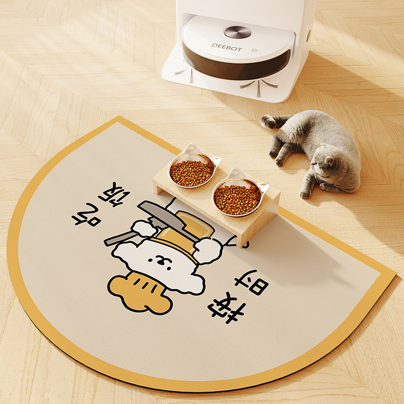 การ์ตูนการ์ตูนสัตว์เลี้ยง Placemat แมวดูดซับน้ํา Anti-Slip Quick-Drying Placemat Puppy Eating Mat ชา