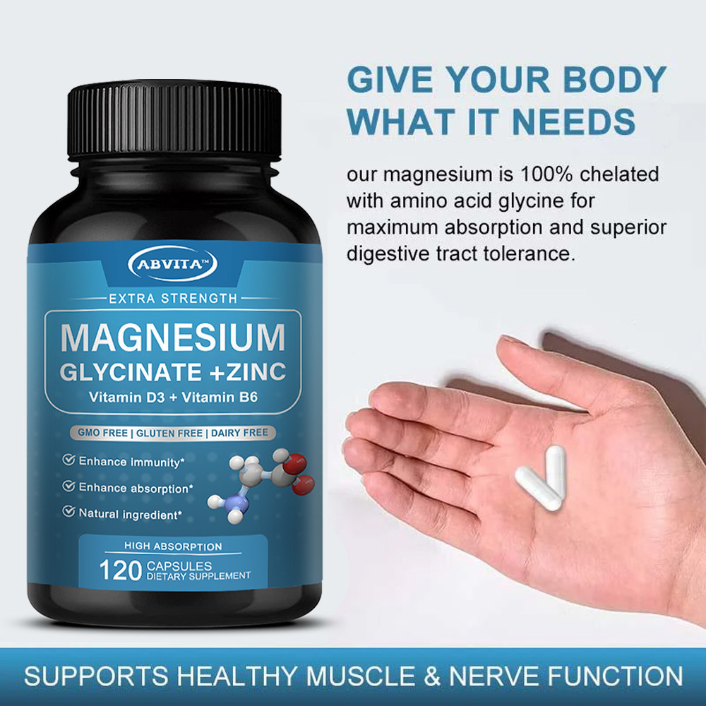 ABVITA แมกนีเซียมกลีซิเนท 500mg + สังกะสี 7.5mg 120 แคปซูล วิตามิน D3 25mcg B6 30mg - รูปที่ 4