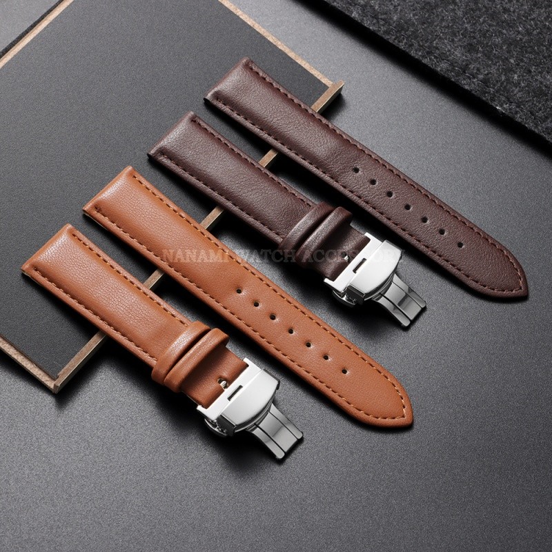 สายนาฬิกาหนังแท้พร้อมกล่องไม้14มม.16มม.18มม.20มม.22มม.24มม.สากลผีเสื้อหัวเข็มขัดสายนาฬิกานุ่มหนังลูกวัวสร้อยข้อมือผู้ชายผู้หญิงธุรกิจสายรัดข้อมืออุป - รูปที่ 2