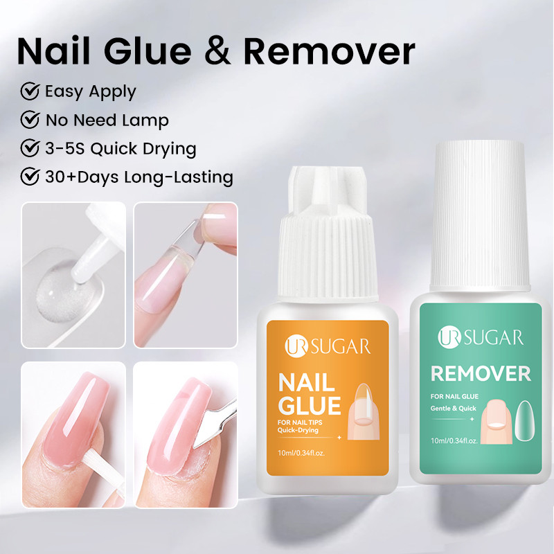 UR SUGAR 10ml กาวติดเล็บและRemover กาวติดทนนานแห้งเร็วสําหรับเคล็ดลับเล็บทําความสะอาดง่ายกําจัดโดยไม่มีความเสียหาย
