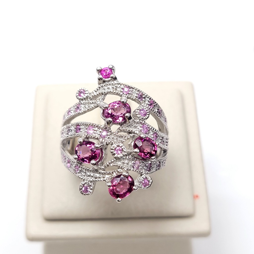 แหวนเงินแท้ พลอยพิ้งค์แซฟไฟร์ [JS Jewelry]-เครื่องประดับอัญมณีแท้มีใบรับรอง