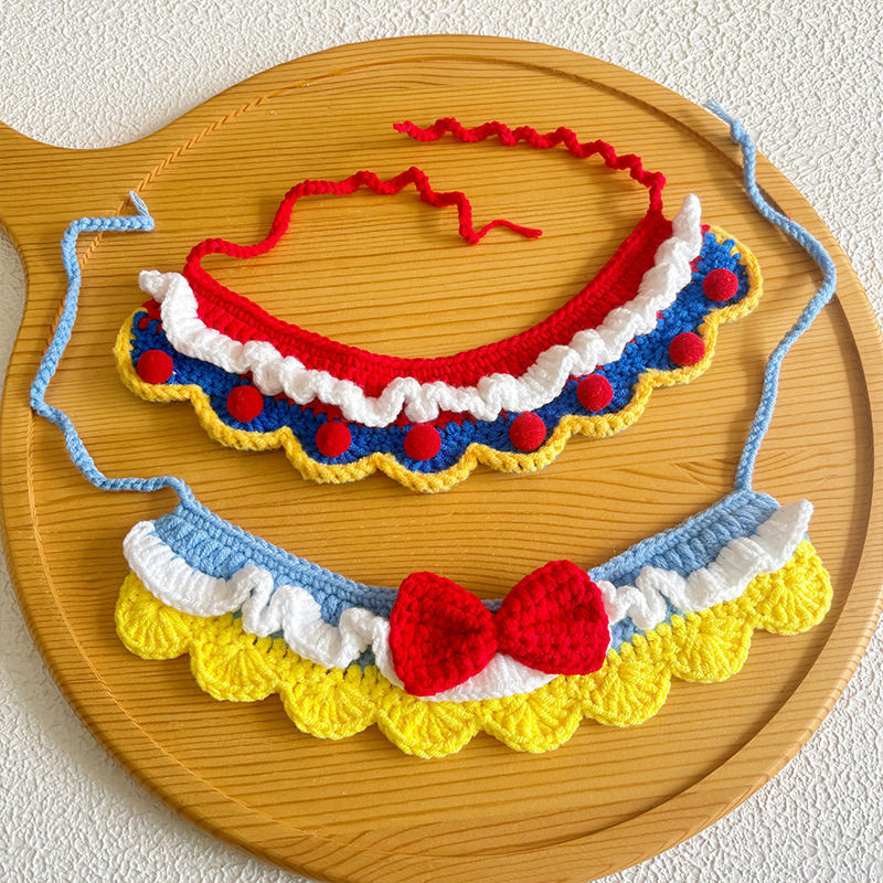 Handmade Snow White แรงบันดาลใจผ้าพันคอสัตว์เลี้ยง – โครเชต์สุนัขและแมวคออุ่น – อุปกรณ์เสริมเครื่องแต่งกายสัตว์เลี้ยงถักที่กําหนดเอง – เครื่องแต่งกายสัตว์เลี้ยงธีมเจ้าหญิงน่ารัก