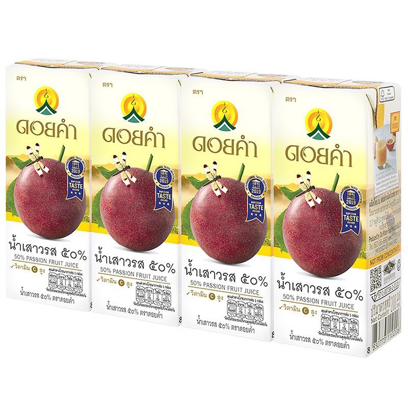 ดอยคำน้ำเสาวรส50เปอร์เซ็นต์ 200มล. แพค 4 Dokham 50percent Passion Fruit Juice 200ml. Pack 4 [บาร์โค้ด 8850773110336]