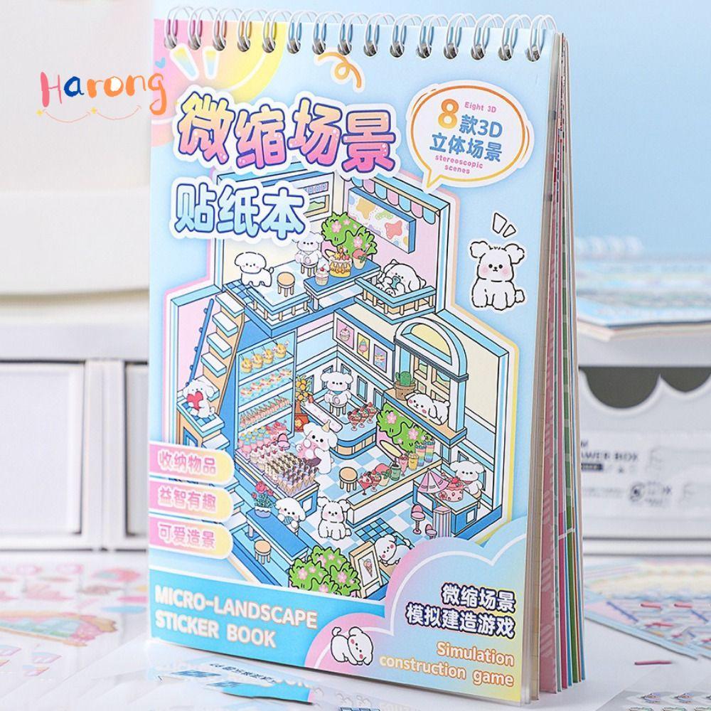 HARONG Cabin Scene Pocket Sticker, PET DIY Landscape Sticker Book, Miniature House Cartoon Sticker C