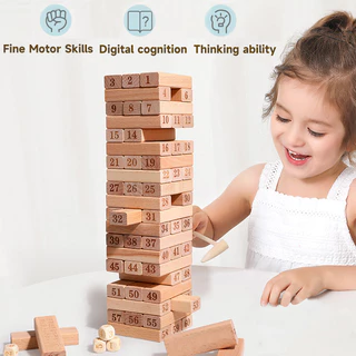 GeeToy Big 54 ชิ้นบล็อกตัวต่อดิจิตอลซ้อน Balance Tower ครอบครัวเกมกระดานแบบโต้ตอบของเล่นเพื่อการศึกษาสําหรับเด็ก