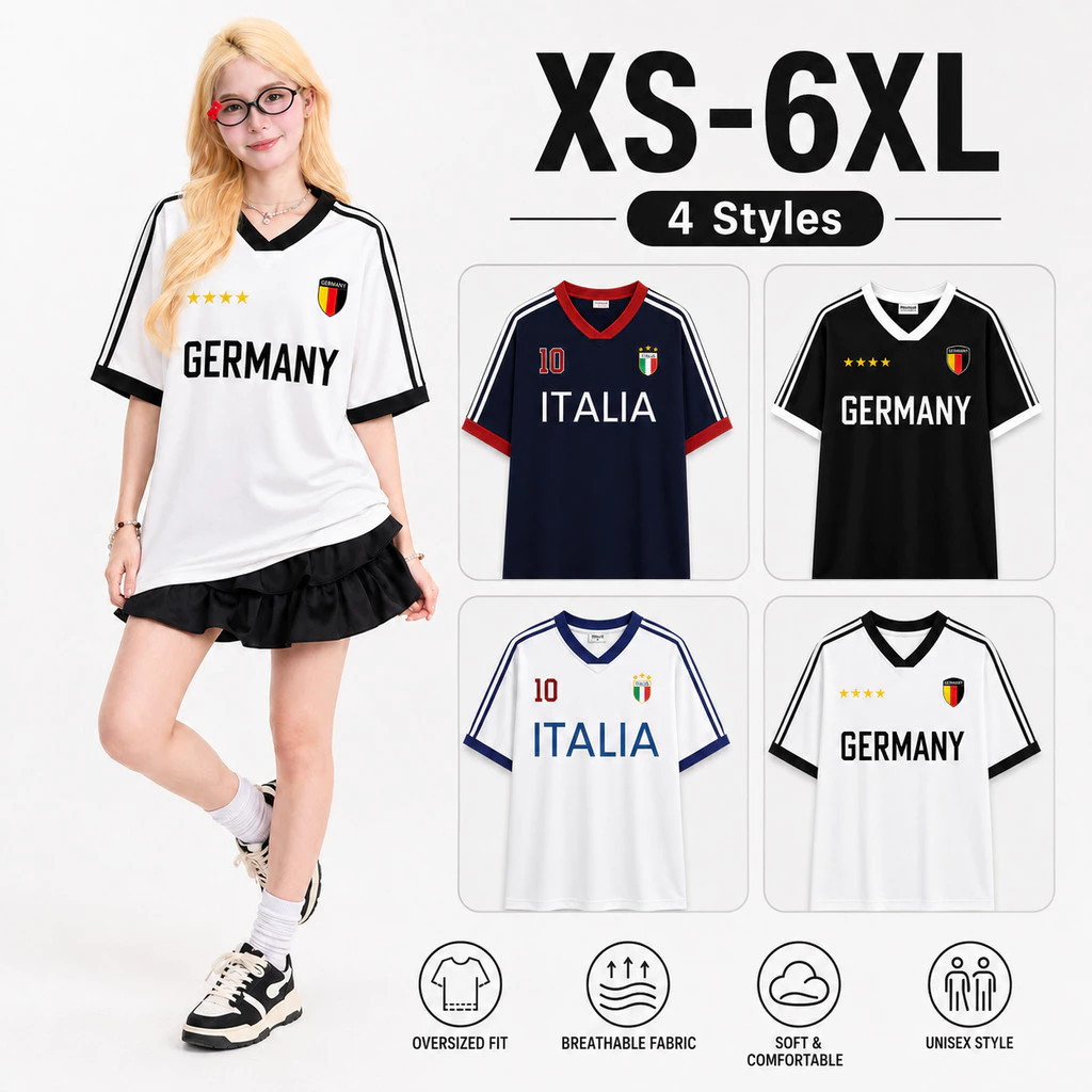 เสื้อบอลแฟชั่น Oversize ผู้หญิง/ผู้ชาย ใส่สบาย ทรงหลวม สไตล์สตรีท ลาย GERMANY มี 4 แบบ ไซส์ XS-6XL