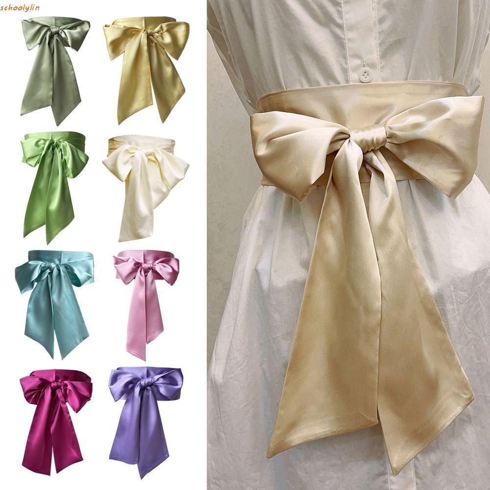 SCHOOLYLIN Bowknot ผ้าริบบิ้น Cummerbunds, กว้างซาตินผ้าไหม Bow Corset เข็มขัดเอว, แฟชั่นตกแต่ง DIY Lace Up เข็มขัดสําหรับผู้หญิง Lady Girl เจ้าสาว